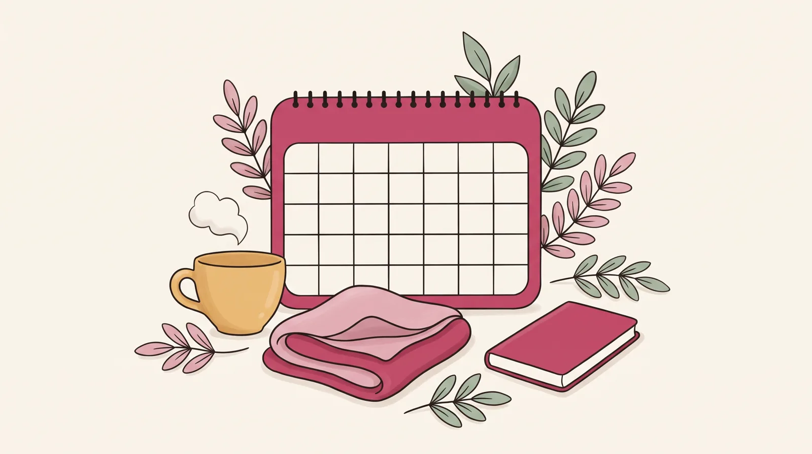 Calendar, frunze, cană și caiet pentru perioada sarcinii